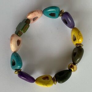 Hand Crafted Bracelet Cross Hearts Stretch Medium Green Purple Pink Kids Adult